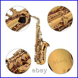 Alto Saxophone Brass Golden Eb Sax Woodwind Instrument with Padded Case Kit W4C4