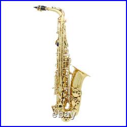Alto Saxophone Brass Lacquered Gold Eb Sax with Carry Case Cleaning Brush O4O9