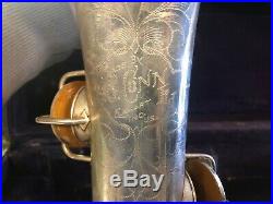 Antique beautiful Conn LTD Alto saxophone sax silver body in original case 1923