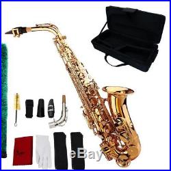 High Quality Alto Sax Saxophone + Mouthpiece + Gig Box + Cleaning Kit Gold H0S3