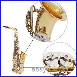 LADE Alto Saxophone Sax Glossy Brass Engraved Eb E-Flat White Button A3A6