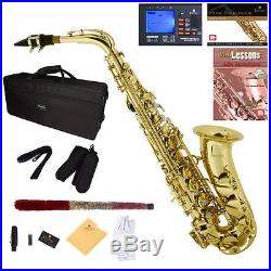 MENDINI GOLD LACQUER BRASS Eb ALTO SAXOPHONE SAX With TUNER, CASE, CAREKIT, 11 REEDS