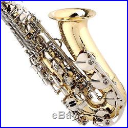 Mendini Gold Lacquered Body Nickel Keys Eb Alto Saxophone +Tuner+Book MAS-LN