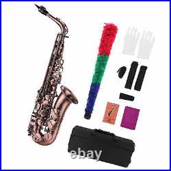 Red Bronze Bent Eb Alto Saxophone E-flat Sax + Carry Case Gloves Reeds E5A0