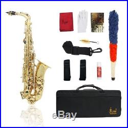 UK STOCK GOLD LACQUER BRASS Eb ALTO SAXOPHONE SAX With TUNER, CASE, CAREKIT, 11 REEDS