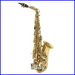 UK STOCK GOLD LACQUER BRASS Eb ALTO SAXOPHONE SAX With TUNER, CASE, CAREKIT, 11 REEDS