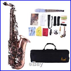 VINTAGE EB ALTO SAXOPHONE SAX CURVED HORN RED BRASS ENGRAVED ABALONE KY With CASE